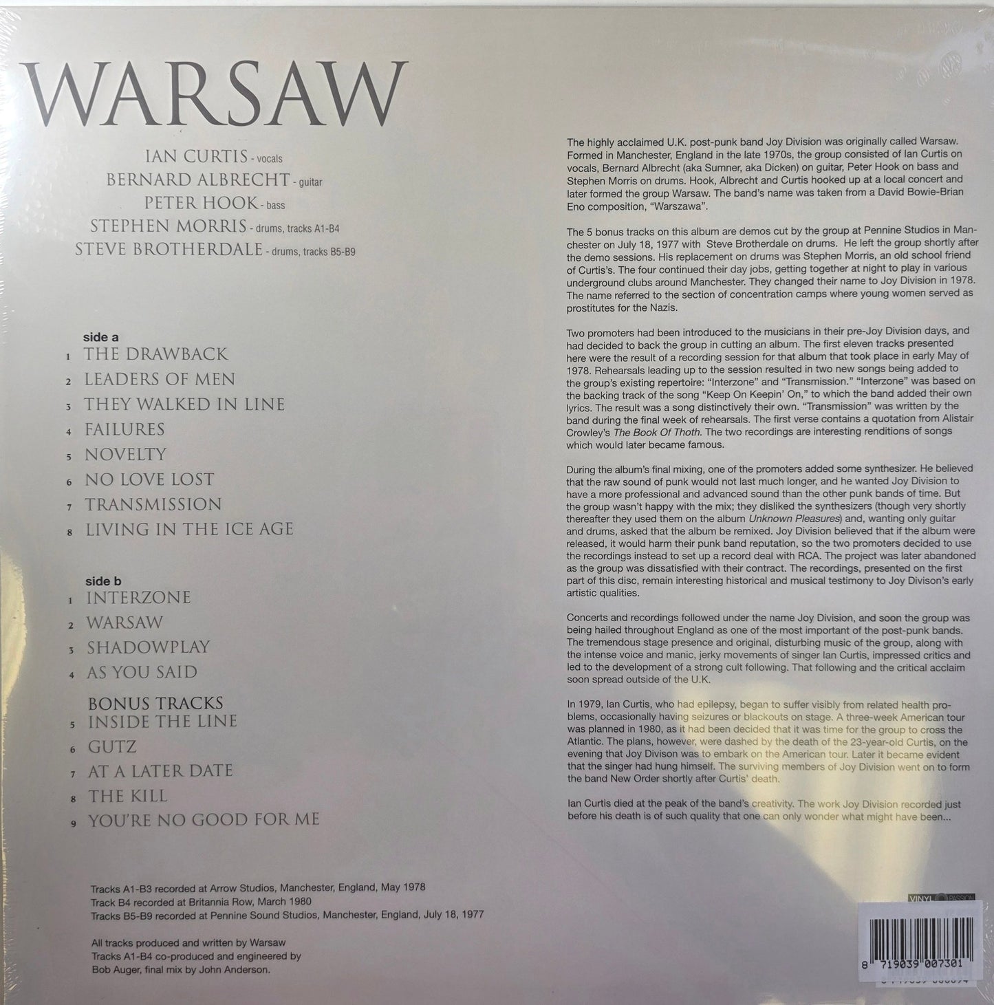 Warsaw Vinyl LP Limited Edition Coloured