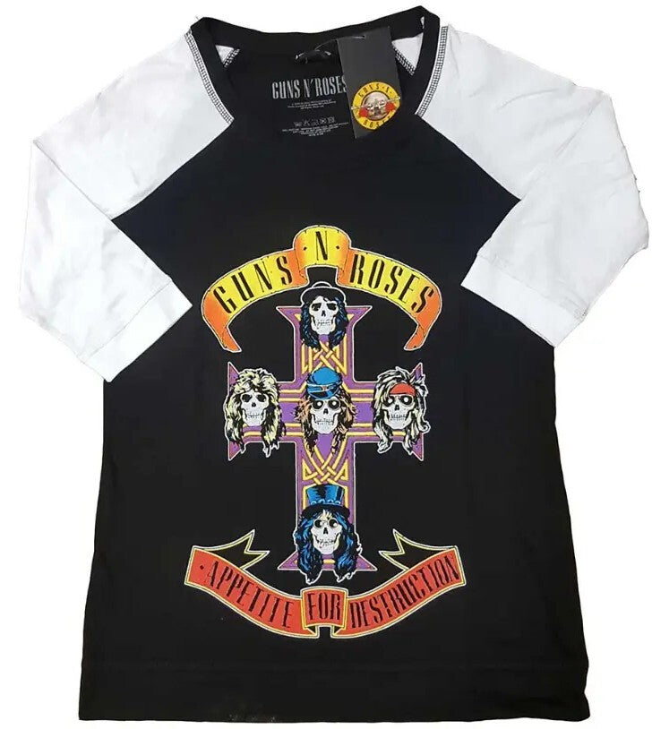Guns N' Roses – Ladies Raglan T Shirt Appetite For Destruction Black Size XXXL 