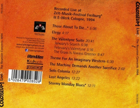 Colosseum Colosseum LiveS The Reunion Concerts Jewel Case  2015 Jazz Rock