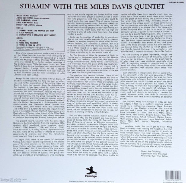Miles Davis  Steamin With The Miles Davis Quintet LP Album vinyl record remaster