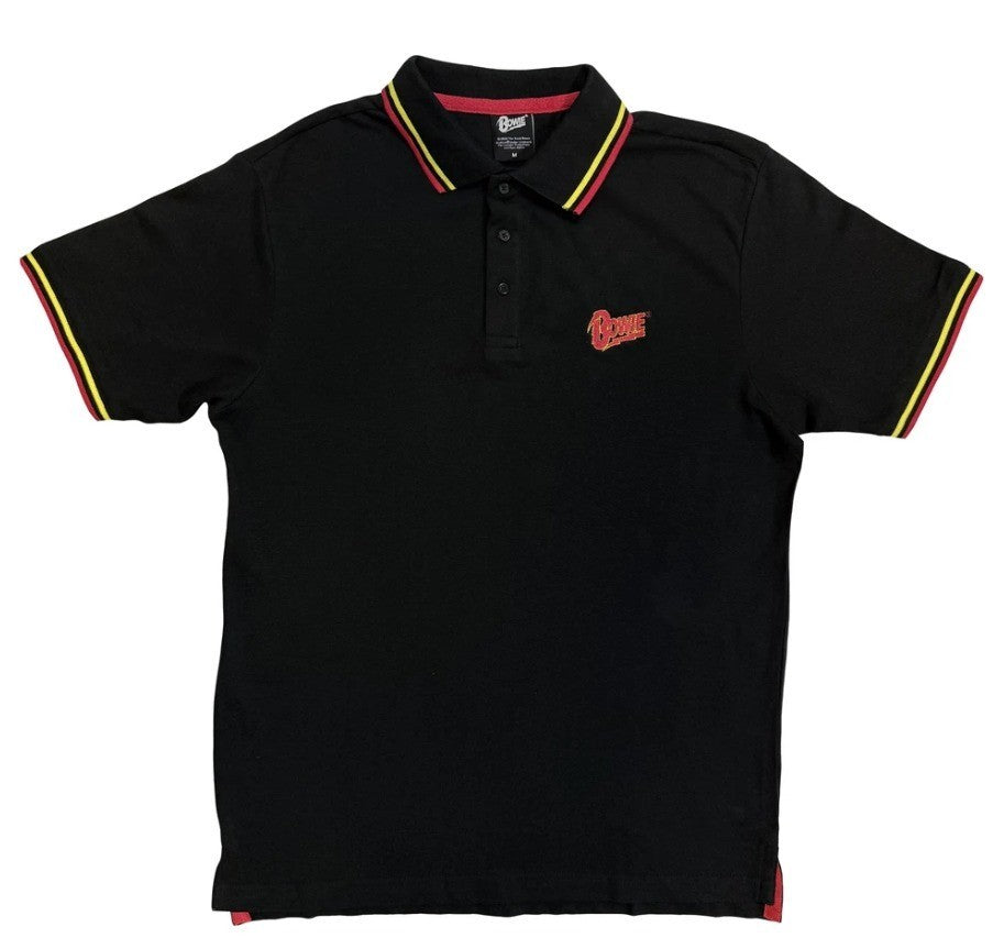 David Bowie – Unisex Polo Shirt: Flash Logo Official Merch Med