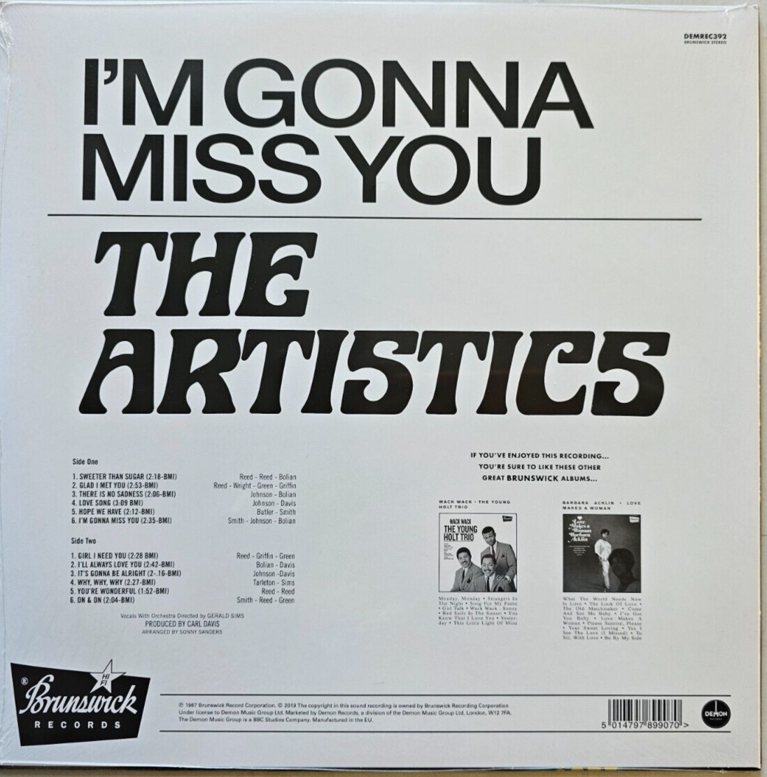 The Artistics – I'm Gonna Miss You 2019 LP Album vinyl record reissue on Demon