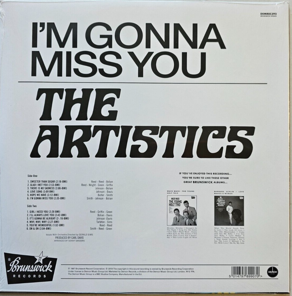 The Artistics – I'm Gonna Miss You 2019 LP Album vinyl record reissue on Demon