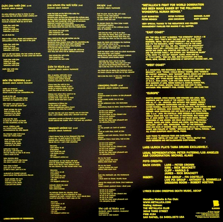 Metallica Ride The Lightning LP Album vinyl record 2016 remastered 180g reissue