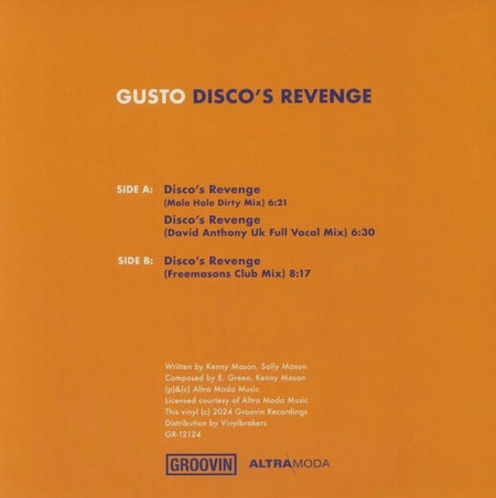 Gusto Disco's Revenge 12" vinyl record limited blue 2024 reissue remastered