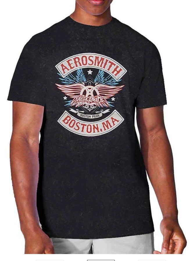 Aerosmith – Unisex T‑Shirt Boston Pride Black Wash Collection Official Merch MED