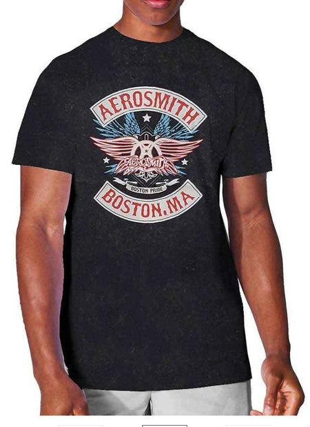 Aerosmith – Unisex T‑Shirt Boston Pride Black Wash Collection Official Merch MED