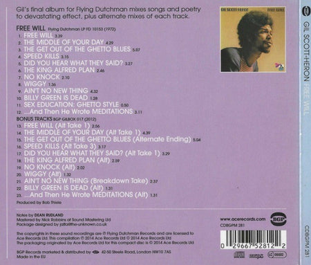 Gil Scott-Heron - Free Will CD Album reissue 2014 in digipak in BGP Records