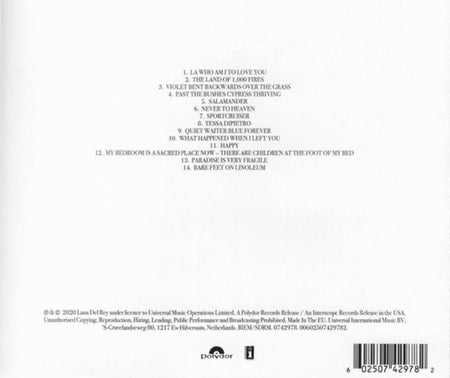 Lana Del Rey - Violet Bent Backwards Over The Grass CD Album 2020 on polydoor
