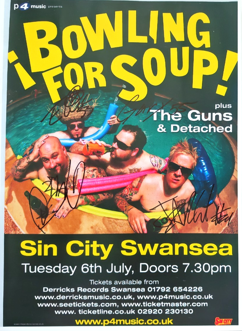 Bowling for Soup Hand Signed presentation A4 on glossy print by the band