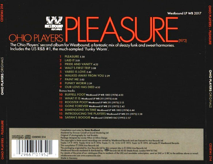 Ohio Players – Pleasure CD Album 2006 remastered reissue on Westbound Records