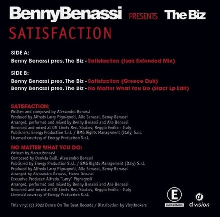 Benny Benassi Satisfaction 12" vinyl record black 2025 official reissue remaster