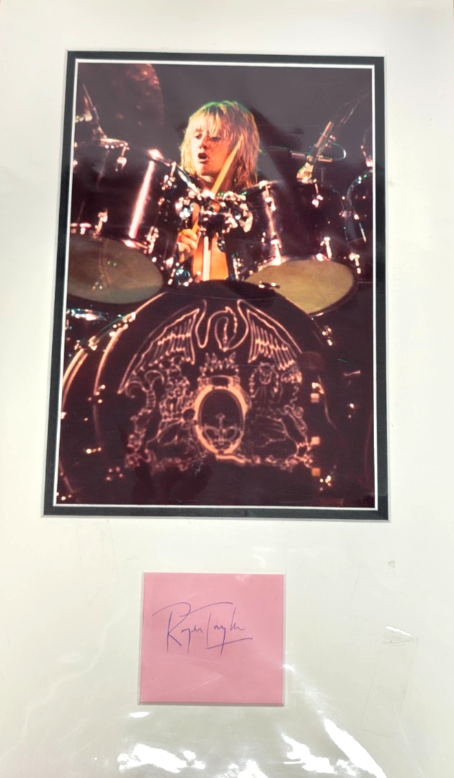 Roger Taylor from Queen Hand Signed presentation 12" x 18" Autograph