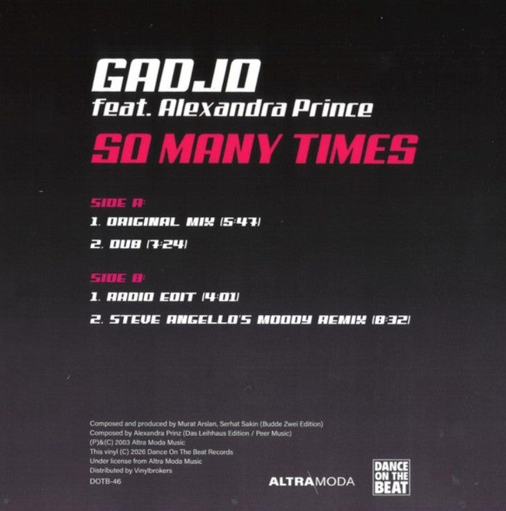 Gadjo Featuring Alexandra Prince So Many Times 12" vinyl record limited pink