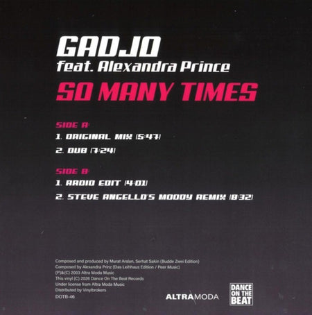 Gadjo Featuring Alexandra Prince So Many Times 12" vinyl record limited pink