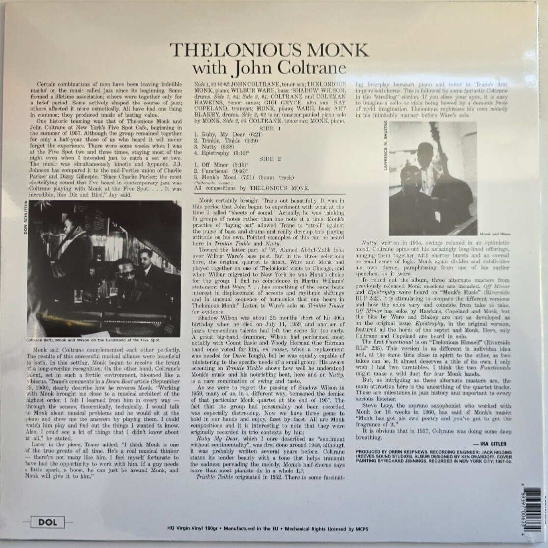 Thelonius Monk Thelonious Monk with John Coltrane LP Album vinyl record 2020 RED
