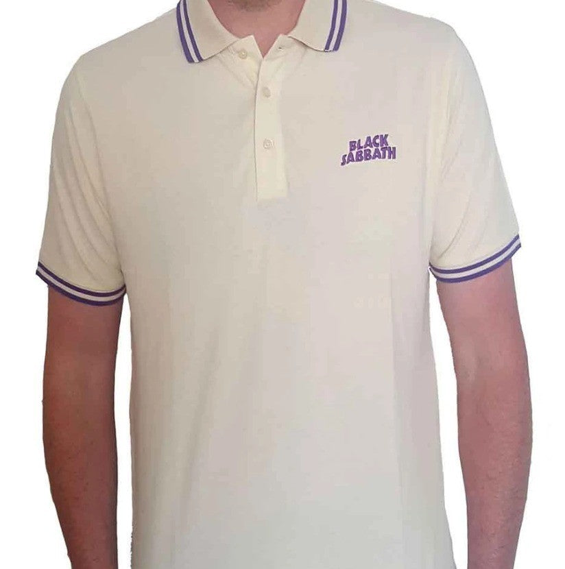 Black Sabbath – Unisex Polo Shirt: Wavy Logo (Natural) – Large Official Merch