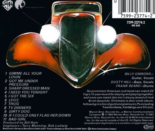 ZZ Top Eliminator CD Album Rock Original Cover Warner Records 2022 reissue