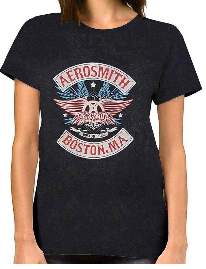 Aerosmith – Unisex T‑Shirt Boston Pride Black Wash Collection Official Merch MED