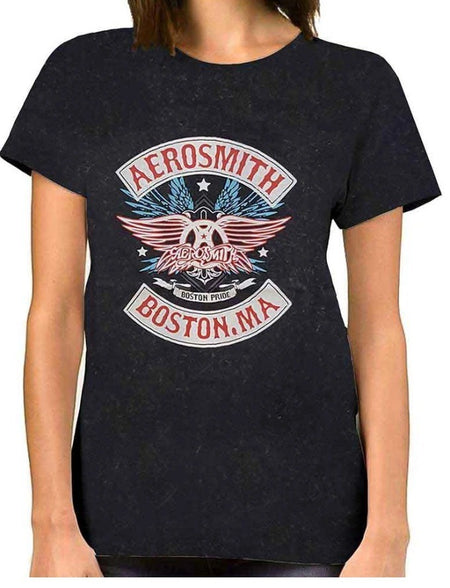 Aerosmith – Unisex T‑Shirt Boston Pride Black Wash Collection Official Merch MED