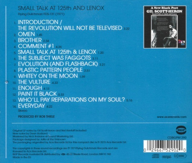 Gil Scott-Heron Small Talk At 125th And Lenox CD Album reissue 2015 BGP Records