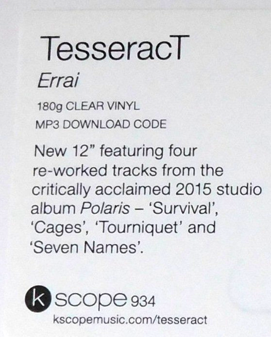 Tesseract Errai EP 12" Vinyl Record Limited clear on KSCOPE 2016