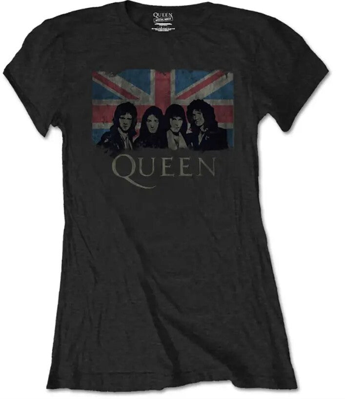 Queen Union Jack Vintage ladies Medium T shirt official black rock merch.