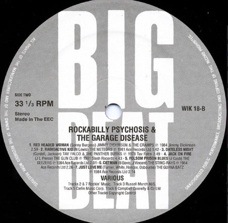 Rockabilly Psychosis And The Garage Disease LP Album vinyl record compilation