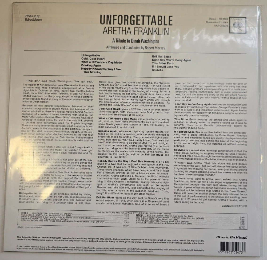 Aretha Franklin – Unforgettable (A Tribute To Dinah Washington) LP Album record