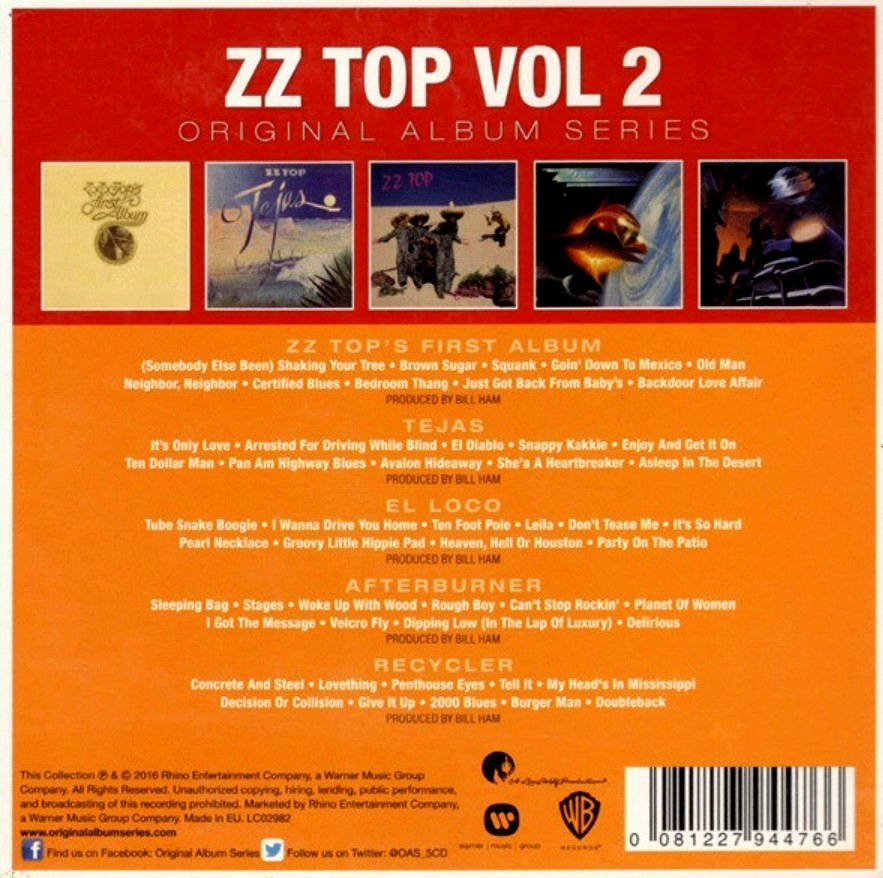 ZZ Top Original Album Series Volume 2 CD Boxset 5 Disc Set on Warner 2016