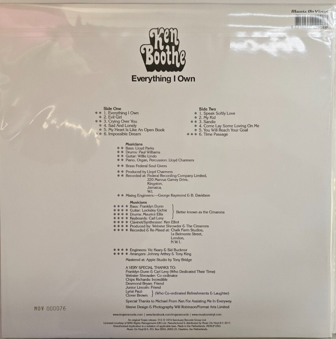 Ken Boothe – Everything I Own LP Album vinyl record limited gold numbered 2024
