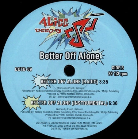 Alice Deejay – Better Off Alone 12" vinyl record black 2023 official reissue