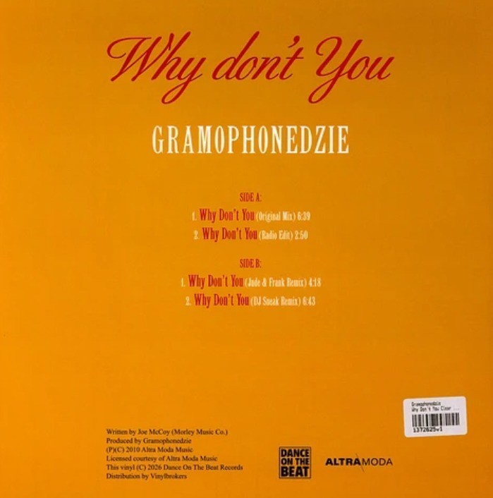 Gramophonedzie Why Don't You 12" vinyl record limited Orange reissue remastered