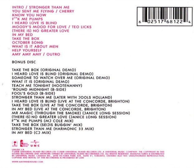 Amy Winehouse – Frank CD Album on Capitol Records 2008 Deluxe edition on Island