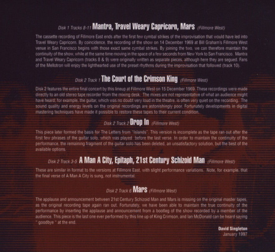 King Crimson  Epitaph Volumes One & Two CD 2 x CD Album reissue in 2018