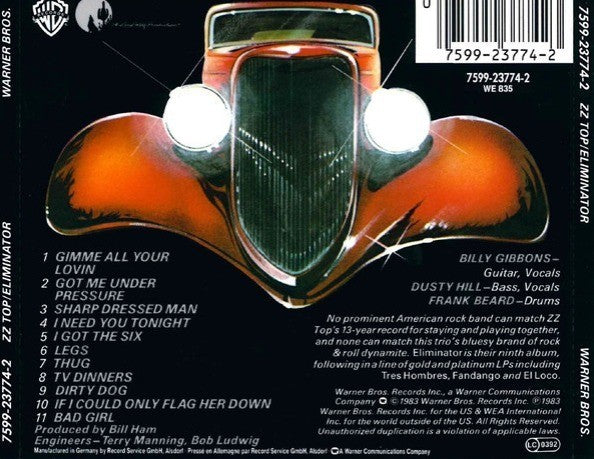 ZZ Top Eliminator CD Album Rock Original Cover Warner Records 2022 reissue