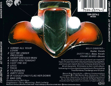 ZZ Top Eliminator CD Album Rock Original Cover Warner Records 2022 reissue