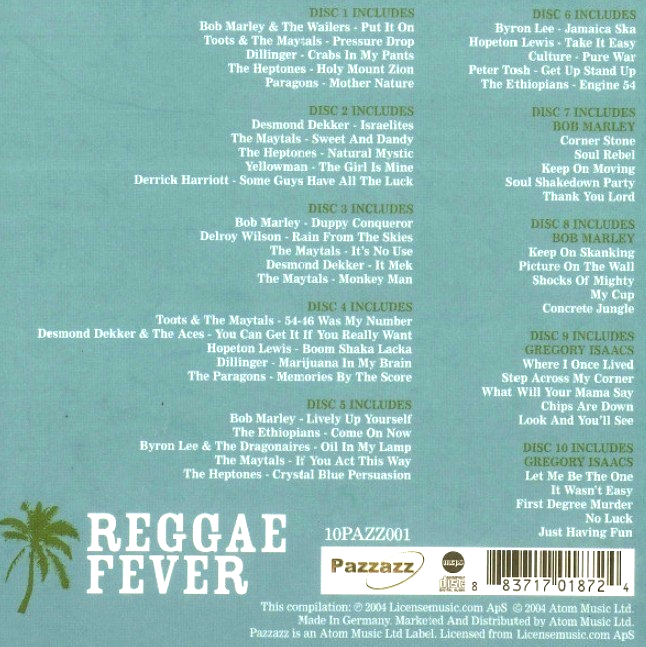 Reggae Fever 147 Track 10 CD Box Set on  Pazzazz Compilation 2004 