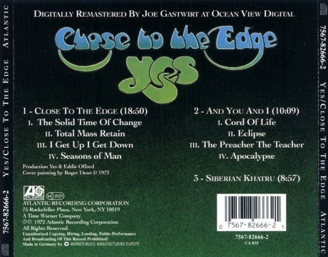 Yes Close To The Edge CD Album 1998 remastered reissue on Atlantic