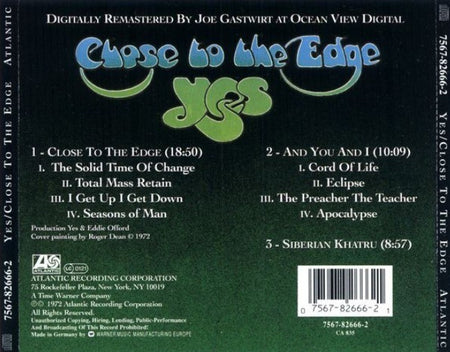 Yes Close To The Edge CD Album 1998 remastered reissue on Atlantic