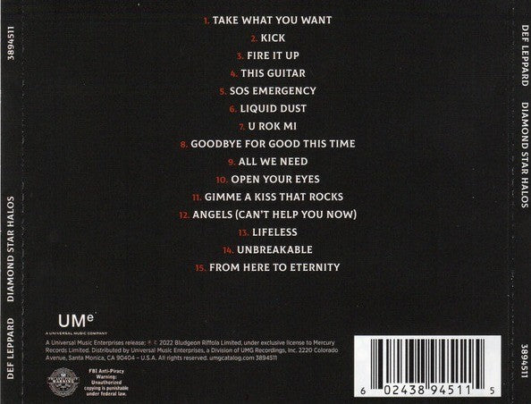 Def Leppard Diamond Star Halos CD album on UME 2022
