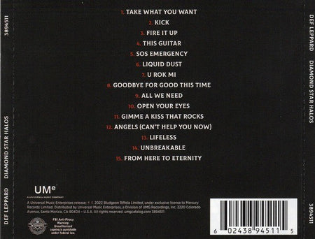 Def Leppard Diamond Star Halos CD album on UME 2022