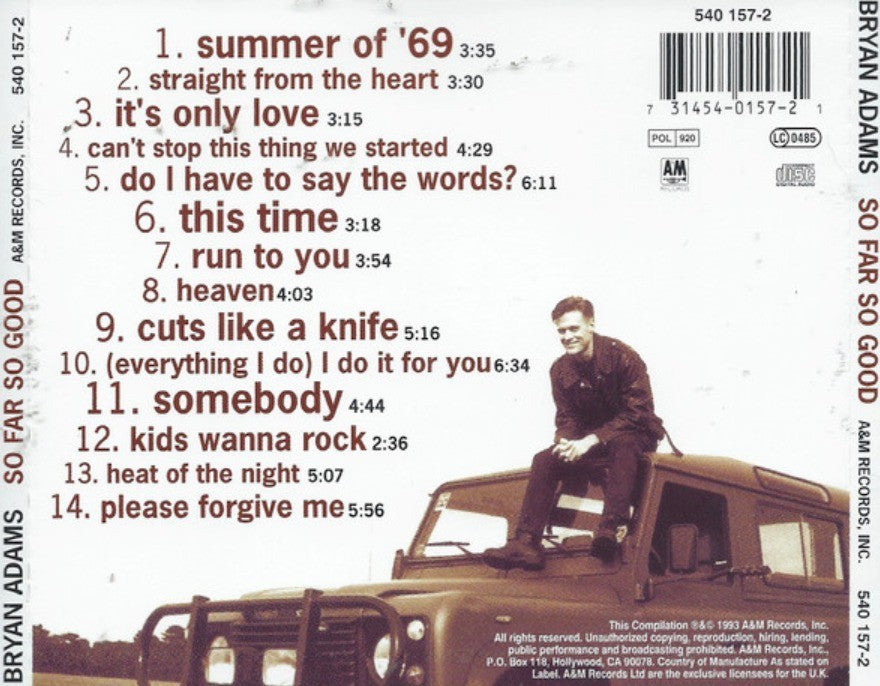 Bryan Adams So Far So Good CD Album compilation on A&M Records