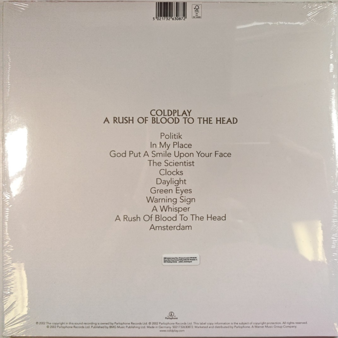 Coldplay A Rush Of Blood To The Head LP Album Vinyl Record limited clear 2025