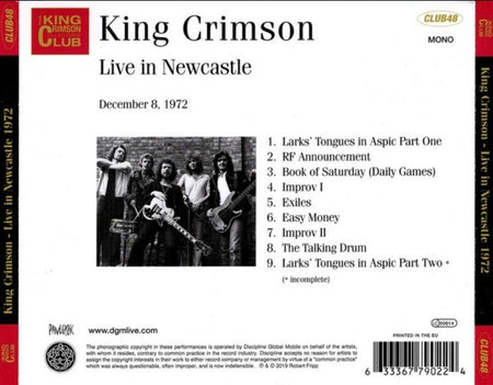 King Crimson Live In Newcastle December 8 1972 on Discipline Global 2019