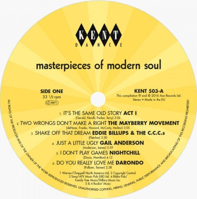 Masterpieces Of Modern Soul LP Album vinyl record 2015 compilation on Kent