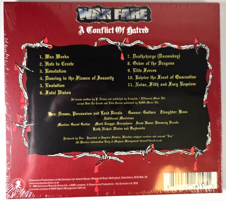 Warfare A Conflict Of Hatred CD album 2018 remastered reissue in digipak Thrash