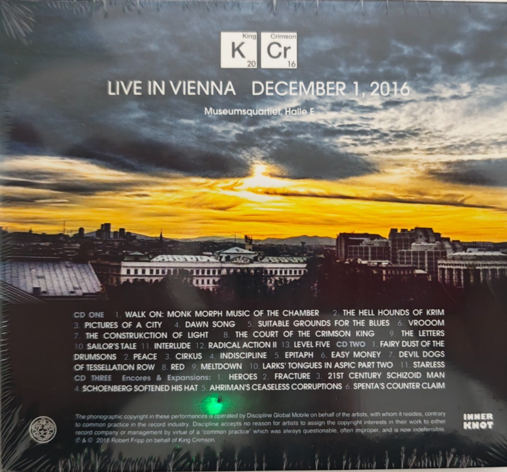 King Crimson Live In Vienna CD 3 Disc Edition 2018 on Discipline Global