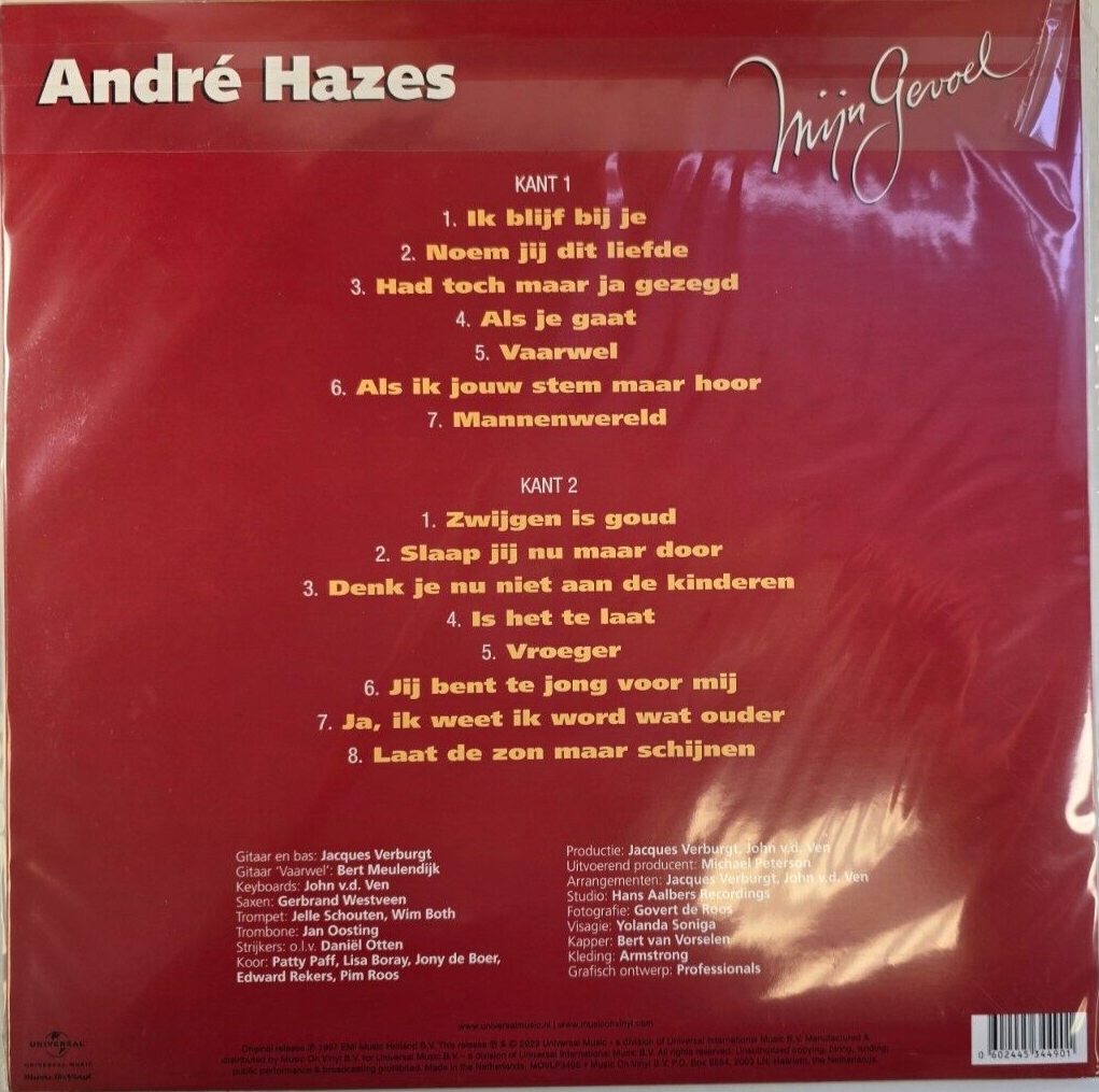 André Hazes Mijn Gevoel LP Album vinyl record 180gram remastered yellow reissue