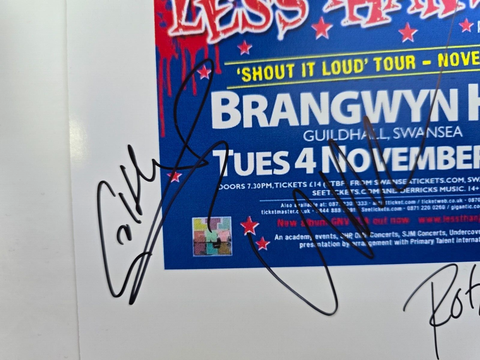 Less than Jake Hand Signed presentation A4 on glossy print by Band Members